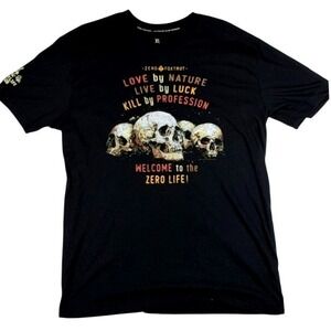 Zero Foxtrot Mens XL Black Skull Graphic T-Shirt Afterlife Club Skull Graphic